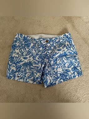 Blue and White Floral Print Shorts